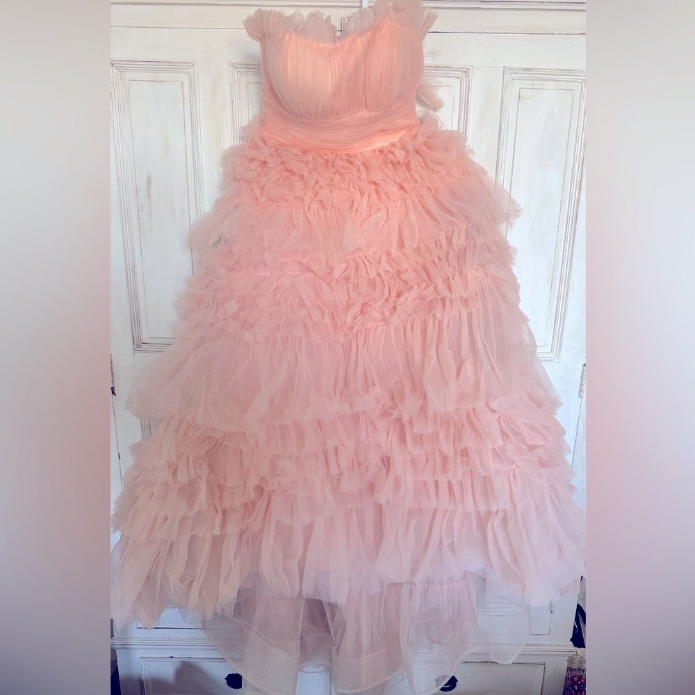 MAC DUGGAL tiered strapless tulle high low gown size 6 - Picture 12 of 16